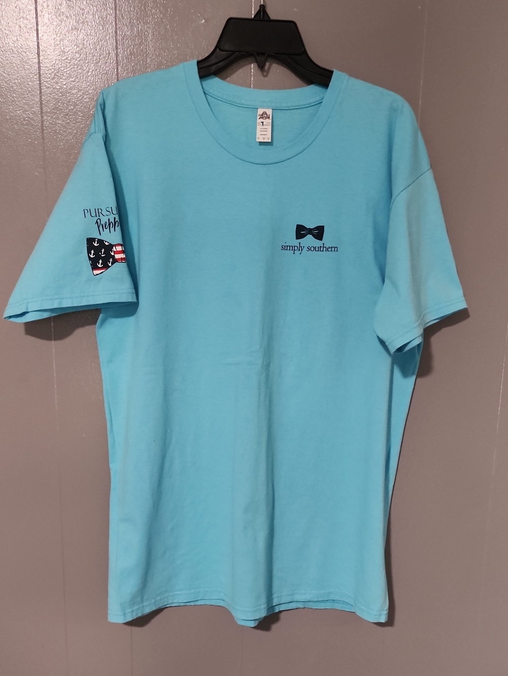 Simply Southern Aqua Short-Sleeve Tee with Navy Logo